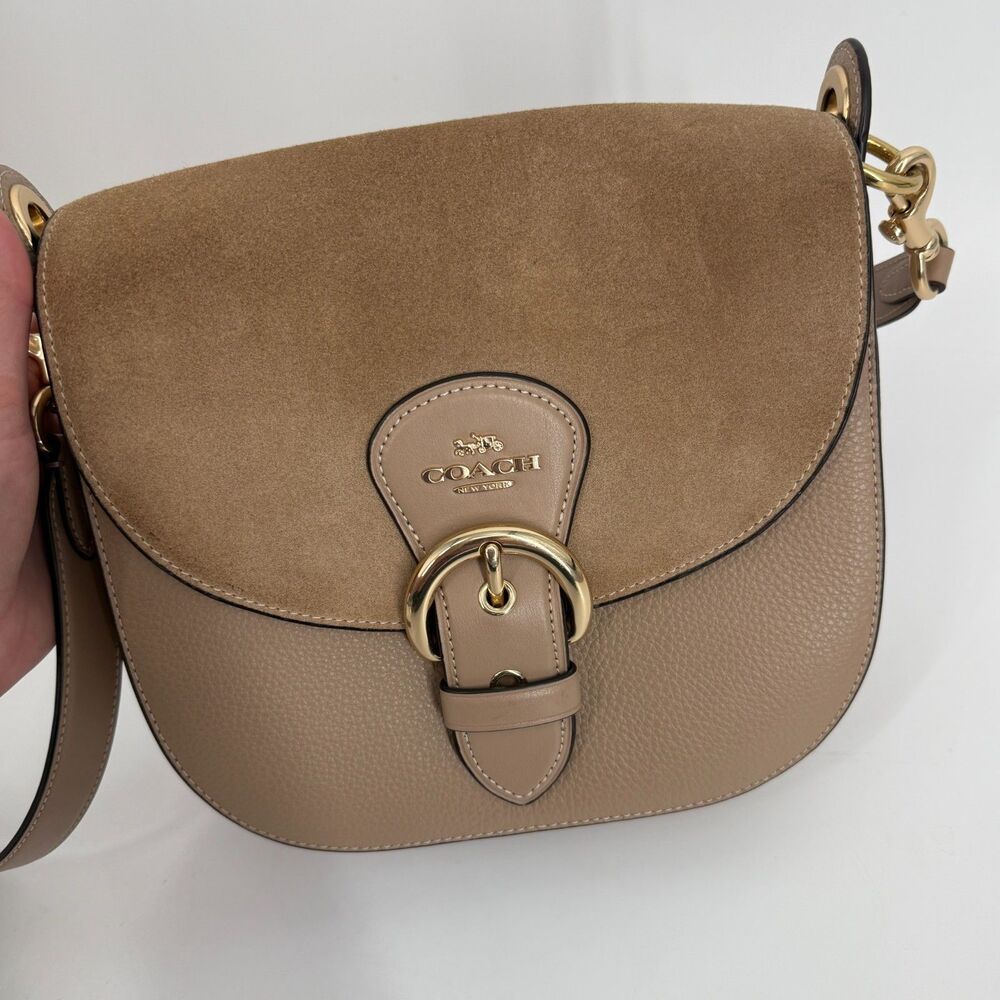 Coach Kleo Bag 23 Beige Suede Leather Buckle Crossbody Classic Luxury CA424 - Picture 2 of 16